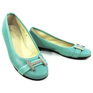 LUIGI TRAINI 🇮🇹 WOMEN'S SOFT GREEN LEATHER COMFORT FLAT LOAFERS